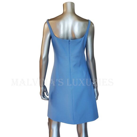GUCCI DRESS CADY CREPE WOOL SILK SKY BLUE w CRYSTAL G LOGO sz IT 44 US 8 - Picture 8 of 15